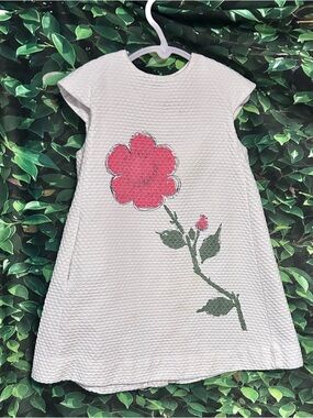 Vintage Kate Greenaway Frock Dress Sleeveless White Floral Girls 4/5 Stains